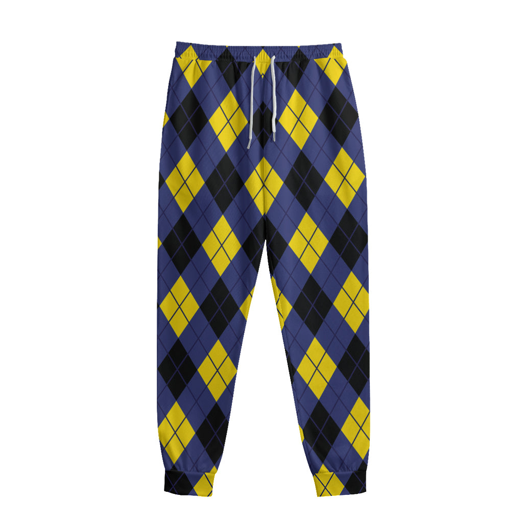 Blue Black And Yellow Argyle Print Sweatpants
