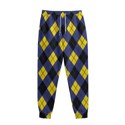 Blue Black And Yellow Argyle Print Sweatpants
