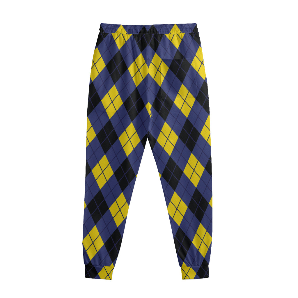 Blue Black And Yellow Argyle Print Sweatpants