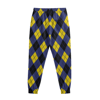 Blue Black And Yellow Argyle Print Sweatpants