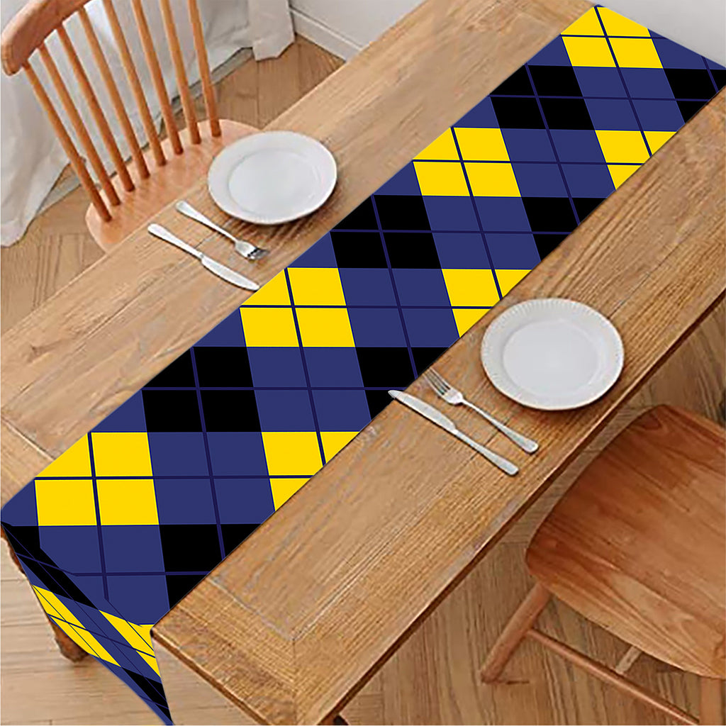 Blue Black And Yellow Argyle Print Table Runner