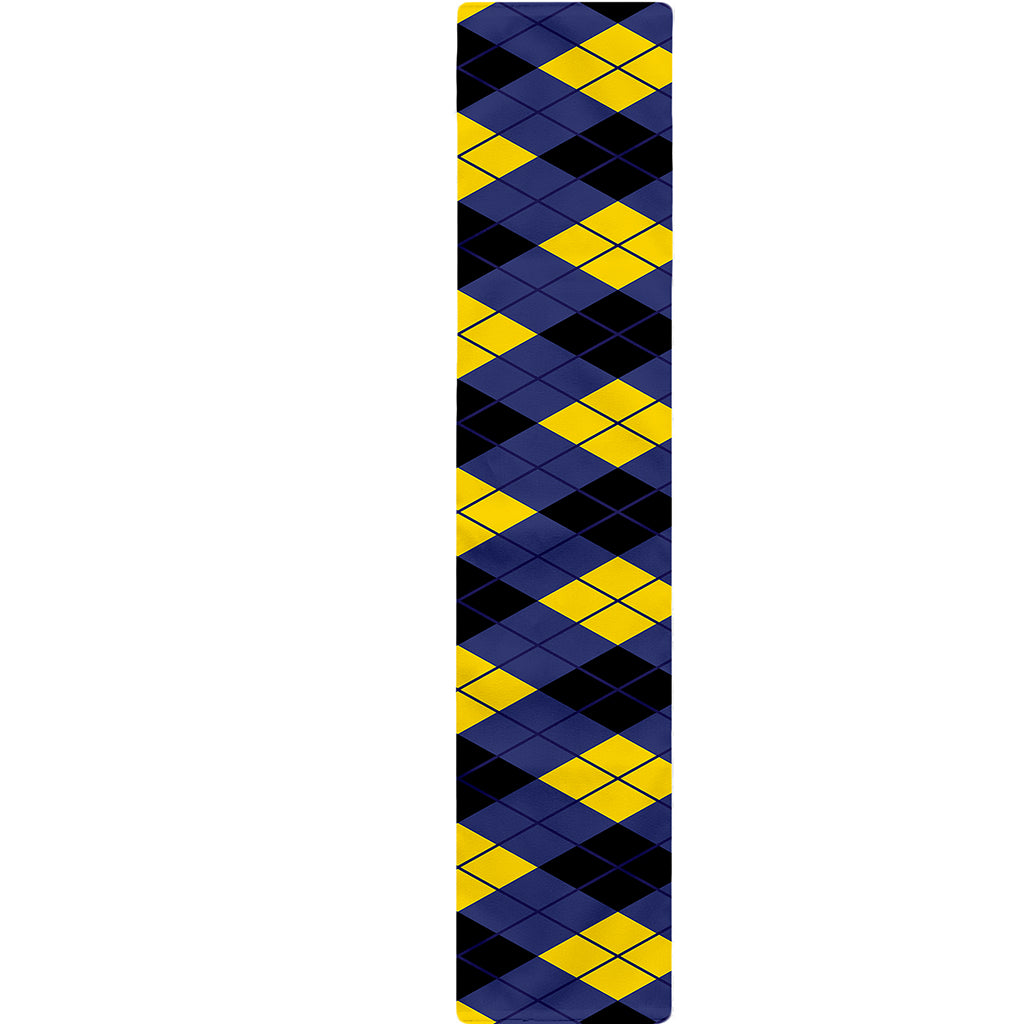 Blue Black And Yellow Argyle Print Table Runner