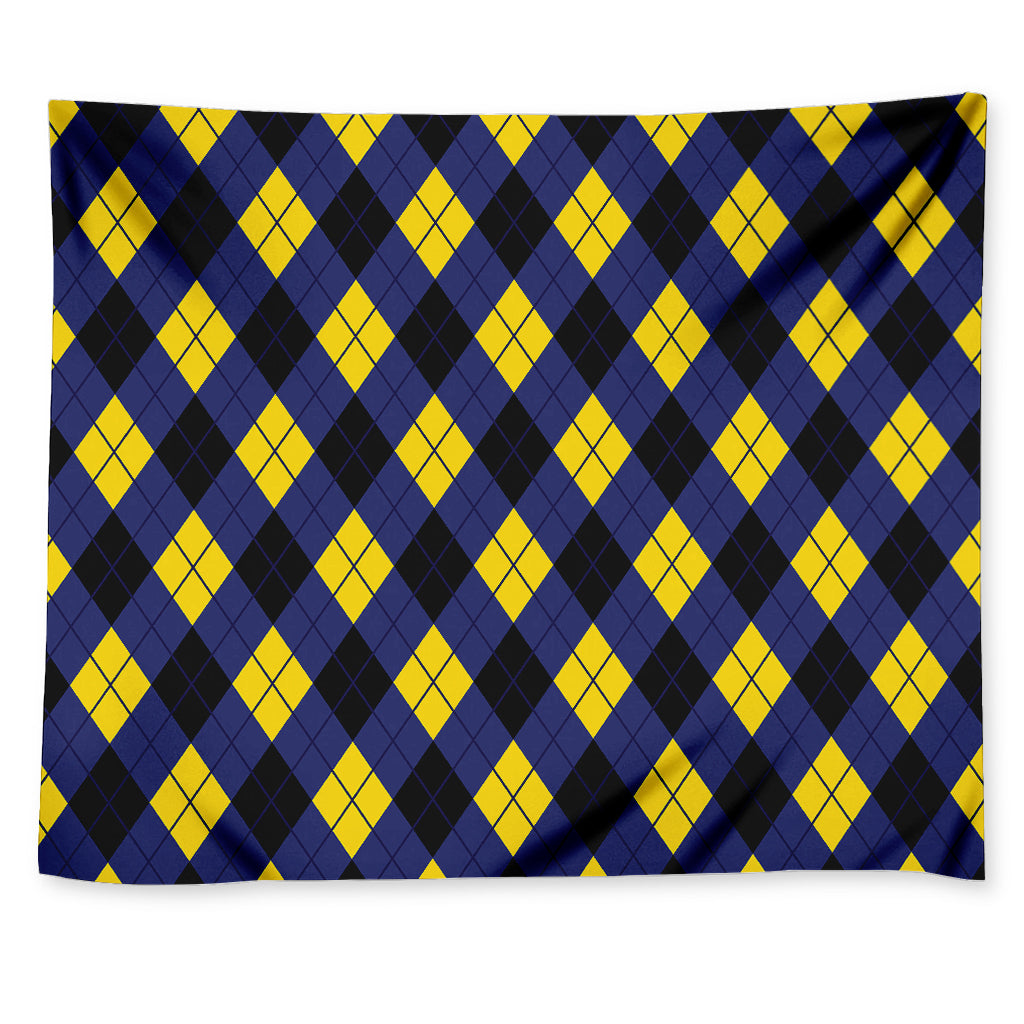 Blue Black And Yellow Argyle Print Tapestry