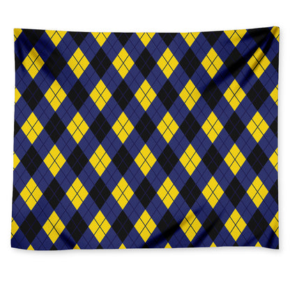 Blue Black And Yellow Argyle Print Tapestry