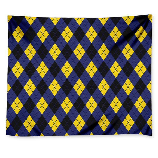 Blue Black And Yellow Argyle Print Tapestry