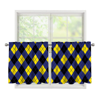 Blue Black And Yellow Argyle Print Tier Curtains