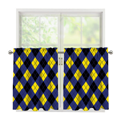 Blue Black And Yellow Argyle Print Tier Curtains