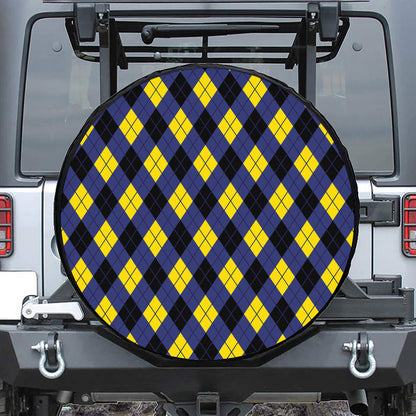 Blue Black And Yellow Argyle Print Tire Cover