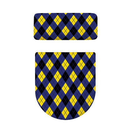 Blue Black And Yellow Argyle Print Toilet Lid And Tank Cover Set