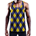 Blue Black And Yellow Argyle Print Men's Workout Tank Top