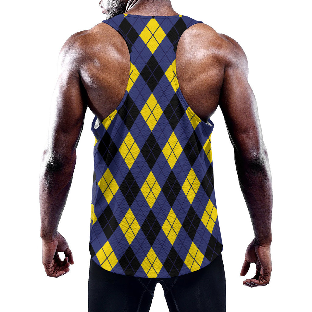 Blue Black And Yellow Argyle Print Training Tank Top