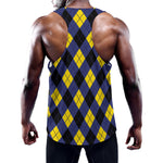 Blue Black And Yellow Argyle Print Training Tank Top