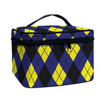 Blue Black And Yellow Argyle Print Travel Makeup Bag