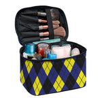Blue Black And Yellow Argyle Print Travel Makeup Bag
