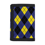 Blue Black And Yellow Argyle Print Trifold Wallet