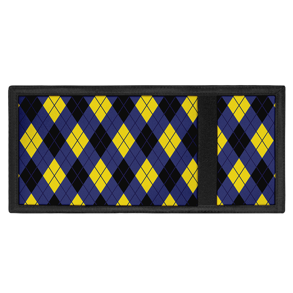 Blue Black And Yellow Argyle Print Trifold Wallet