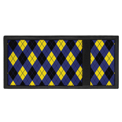 Blue Black And Yellow Argyle Print Trifold Wallet