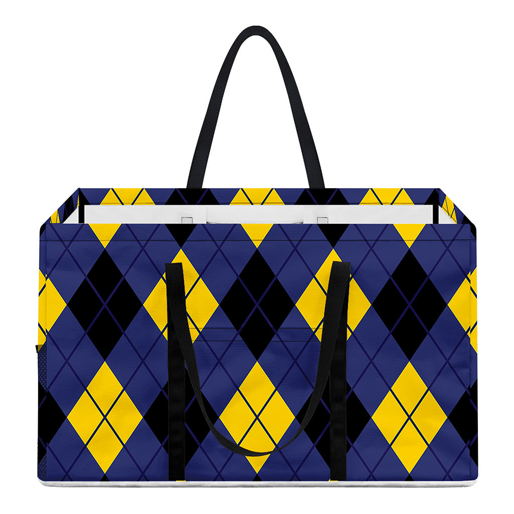 Blue Black And Yellow Argyle Print Utility Tote Bag
