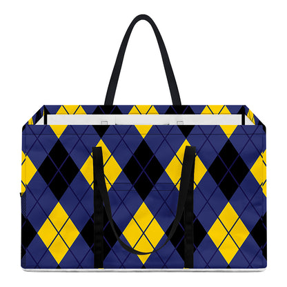 Blue Black And Yellow Argyle Print Utility Tote Bag