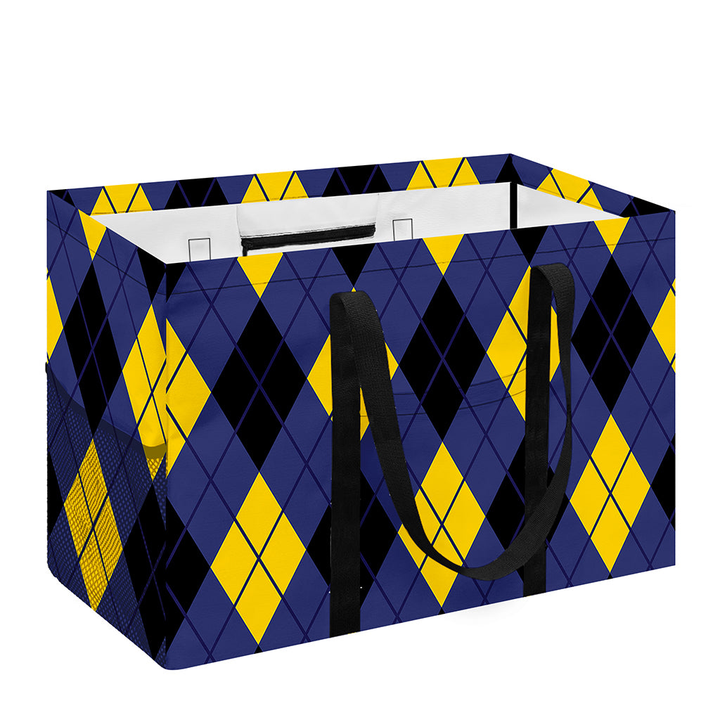 Blue Black And Yellow Argyle Print Utility Tote Bag