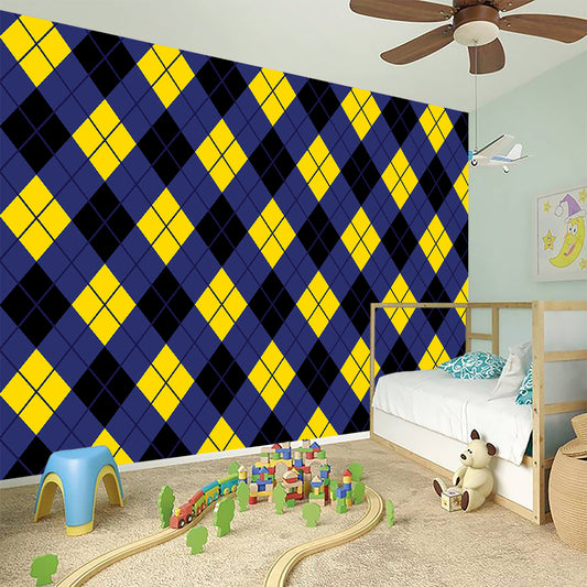 Blue Black And Yellow Argyle Print Wall Sticker