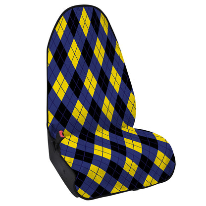 Blue Black And Yellow Argyle Print Waterproof Car Seat Cover