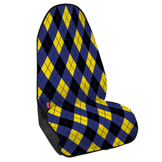 Blue Black And Yellow Argyle Print Waterproof Car Seat Cover