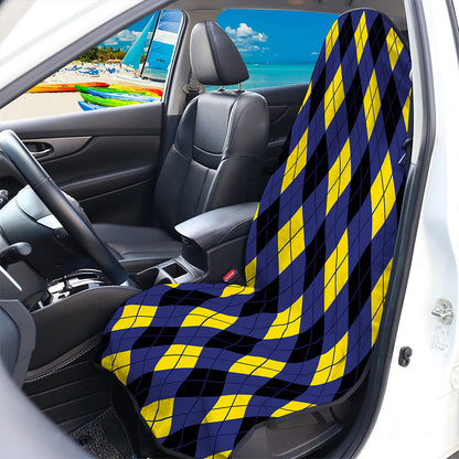 Blue Black And Yellow Argyle Print Waterproof Car Seat Cover