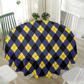 Blue Black And Yellow Argyle Print Waterproof Round Tablecloth