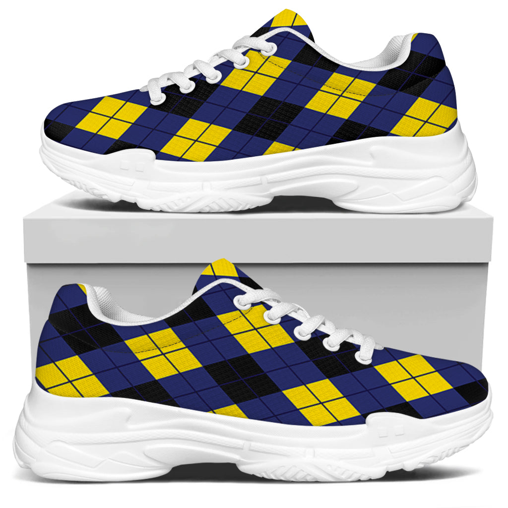 Blue Black And Yellow Argyle Print White Chunky Shoes