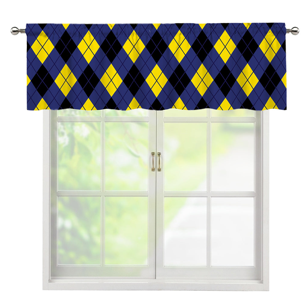 Blue Black And Yellow Argyle Print Window Valance