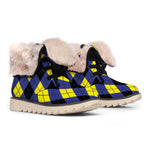 Blue Black And Yellow Argyle Print Winter Boots