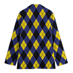 Blue Black And Yellow Argyle Print Women's Blazer