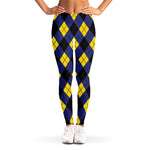 Blue Black And Yellow Argyle Print Women's Leggings