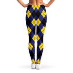 Blue Black And Yellow Argyle Print Women's Leggings