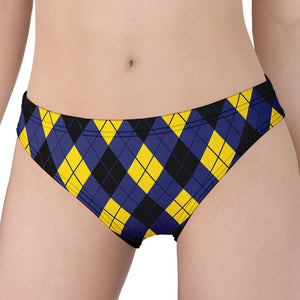 Blue Black And Yellow Argyle Print Women's Panties