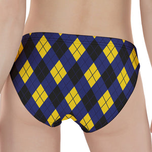 Blue Black And Yellow Argyle Print Women's Panties