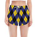 Blue Black And Yellow Argyle Print Women's Split Running Shorts