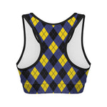 Blue Black And Yellow Argyle Print Women's Sports Bra