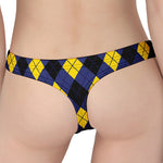 Blue Black And Yellow Argyle Print Women's Thong