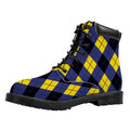 Blue Black And Yellow Argyle Print Padded Collar Lace Up Boots