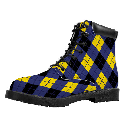 Blue Black And Yellow Argyle Print Work Boots