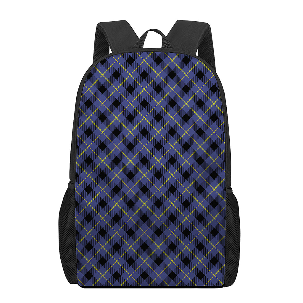 Blue Black And Yellow Plaid Print 17 Inch Backpack