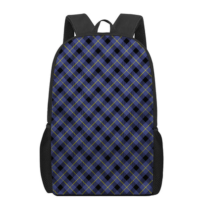 Blue Black And Yellow Plaid Print 17 Inch Backpack