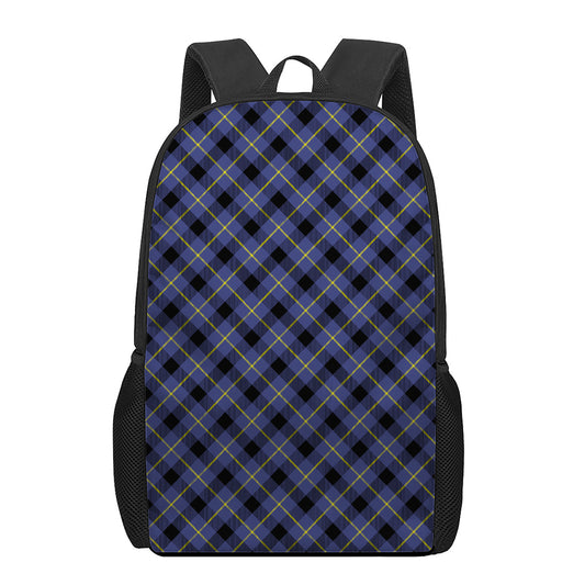 Blue Black And Yellow Plaid Print 17 Inch Backpack