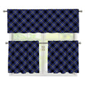 Blue Black And Yellow Plaid Print 3 Piece Kitchen Curtains