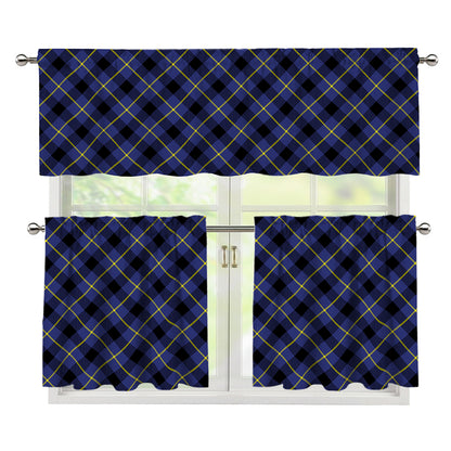 Blue Black And Yellow Plaid Print 3 Piece Kitchen Curtains