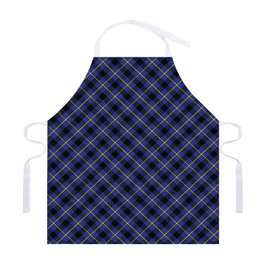 Blue Black And Yellow Plaid Print Adjustable Apron