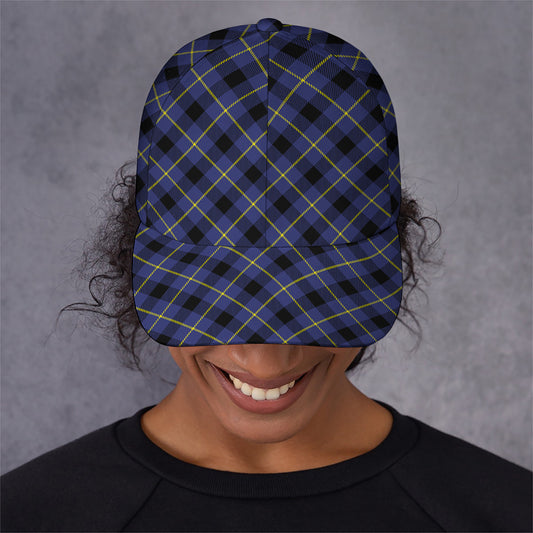 Blue Black And Yellow Plaid Print Baseball Cap