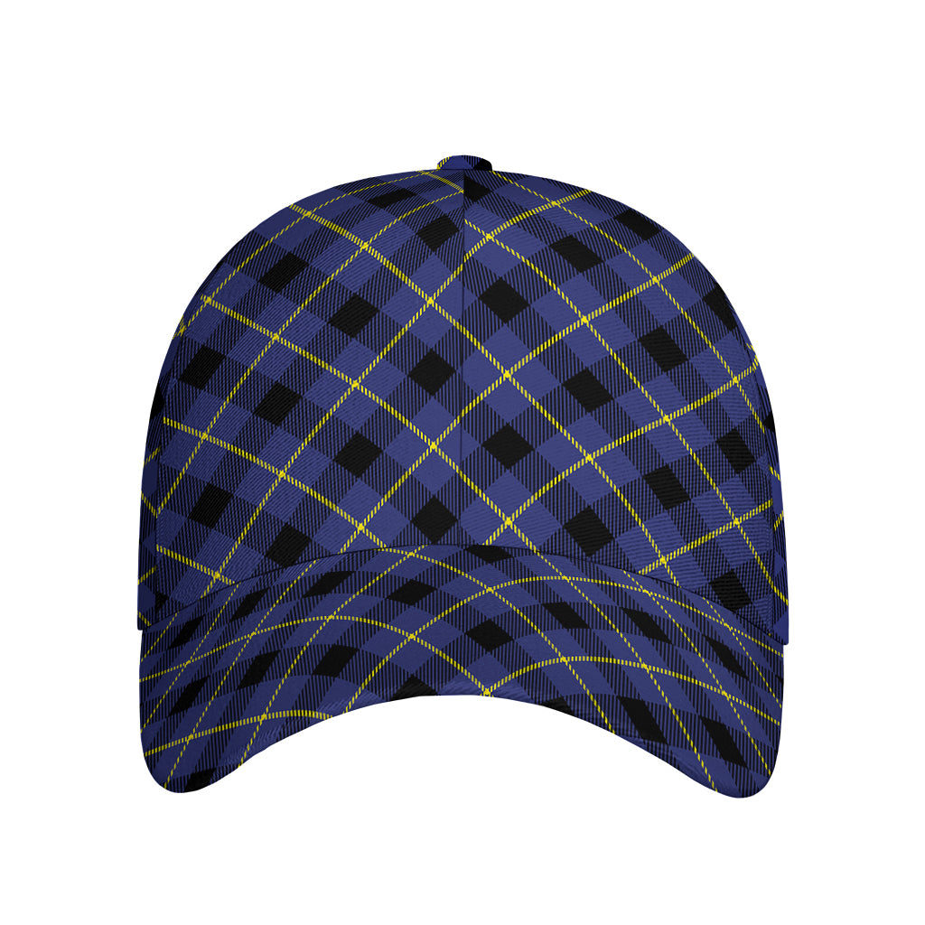 Blue Black And Yellow Plaid Print Baseball Cap